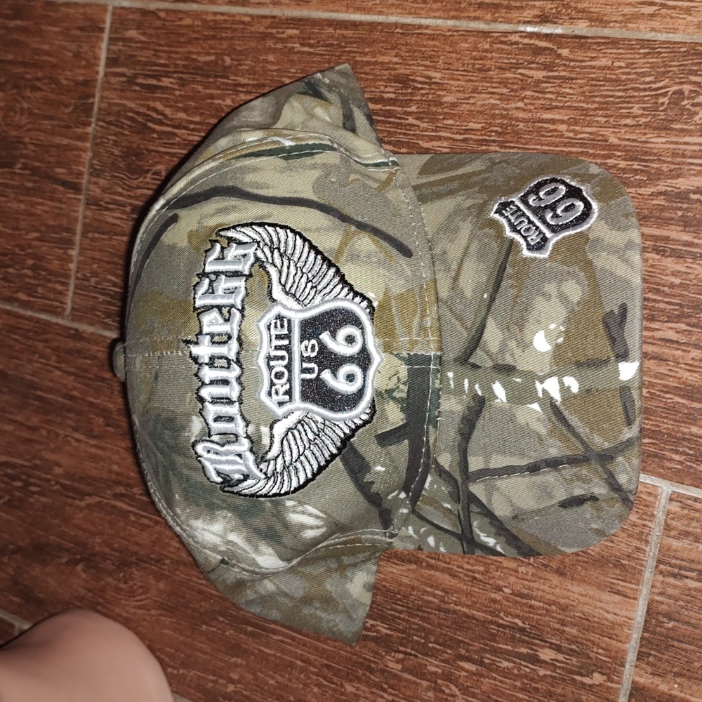 US Route 66 Embroidered Logo Camo Adjustable Cap Hat
